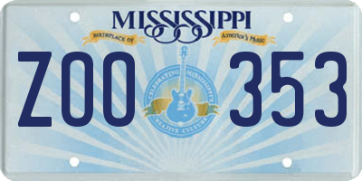 MS license plate ZOO353