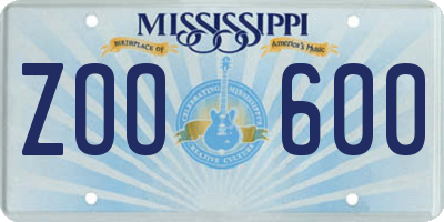 MS license plate ZOO600