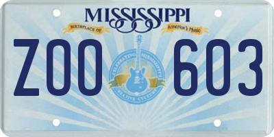 MS license plate ZOO603