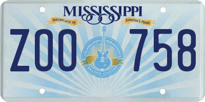 MS license plate ZOO758