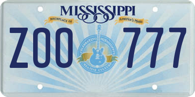 MS license plate ZOO777