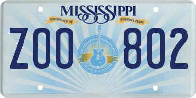 MS license plate ZOO802