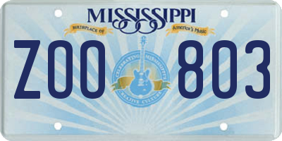 MS license plate ZOO803