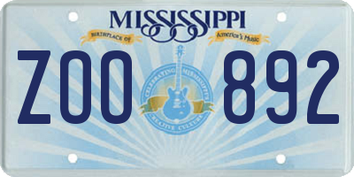 MS license plate ZOO892