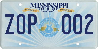 MS license plate ZOP002
