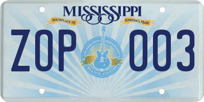 MS license plate ZOP003