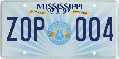 MS license plate ZOP004