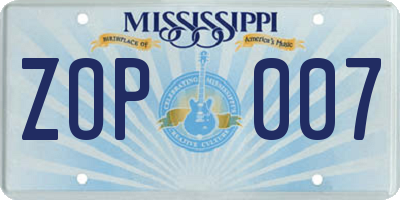 MS license plate ZOP007