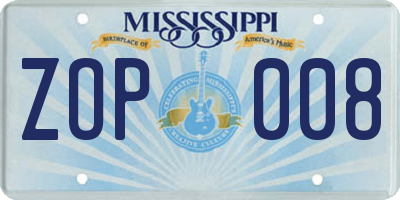 MS license plate ZOP008