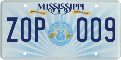 MS license plate ZOP009