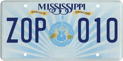 MS license plate ZOP010