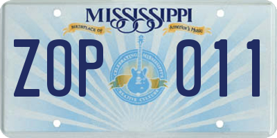 MS license plate ZOP011