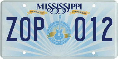 MS license plate ZOP012