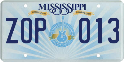 MS license plate ZOP013