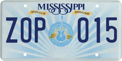 MS license plate ZOP015