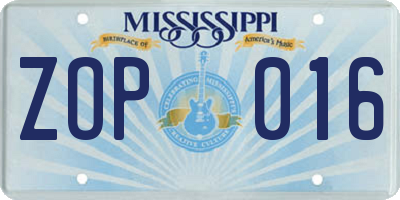 MS license plate ZOP016