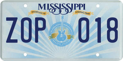 MS license plate ZOP018