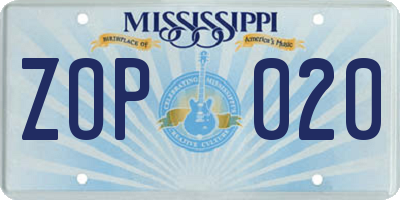 MS license plate ZOP020