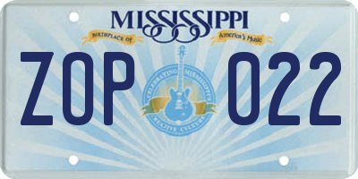 MS license plate ZOP022