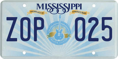 MS license plate ZOP025