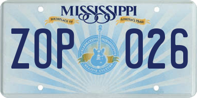 MS license plate ZOP026