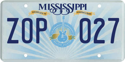 MS license plate ZOP027