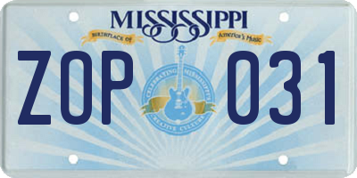 MS license plate ZOP031