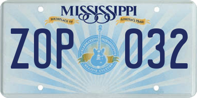 MS license plate ZOP032