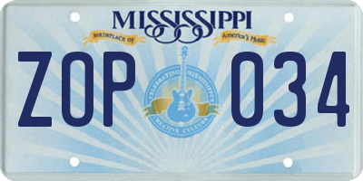 MS license plate ZOP034
