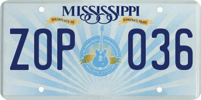MS license plate ZOP036