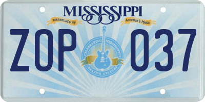 MS license plate ZOP037