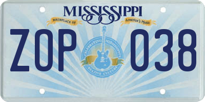 MS license plate ZOP038