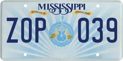 MS license plate ZOP039
