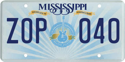 MS license plate ZOP040