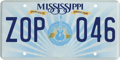 MS license plate ZOP046
