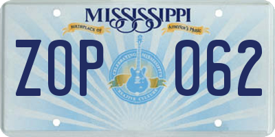 MS license plate ZOP062