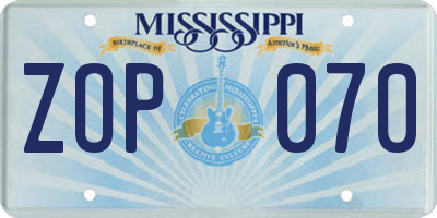 MS license plate ZOP070