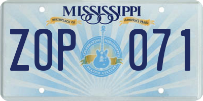 MS license plate ZOP071
