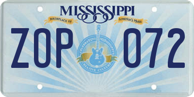 MS license plate ZOP072