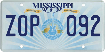 MS license plate ZOP092