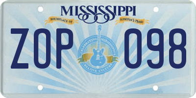 MS license plate ZOP098