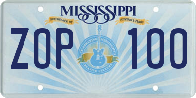 MS license plate ZOP100