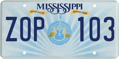 MS license plate ZOP103
