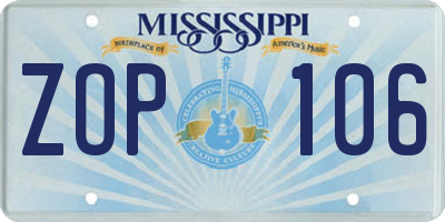 MS license plate ZOP106