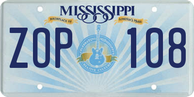 MS license plate ZOP108