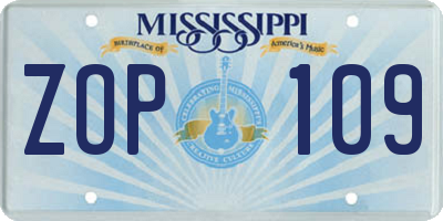 MS license plate ZOP109