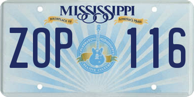MS license plate ZOP116