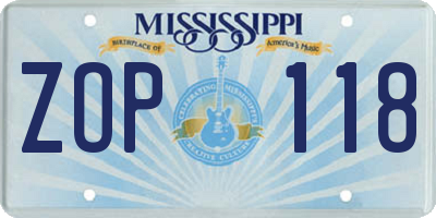MS license plate ZOP118