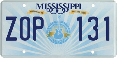 MS license plate ZOP131