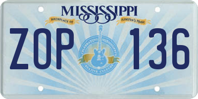 MS license plate ZOP136